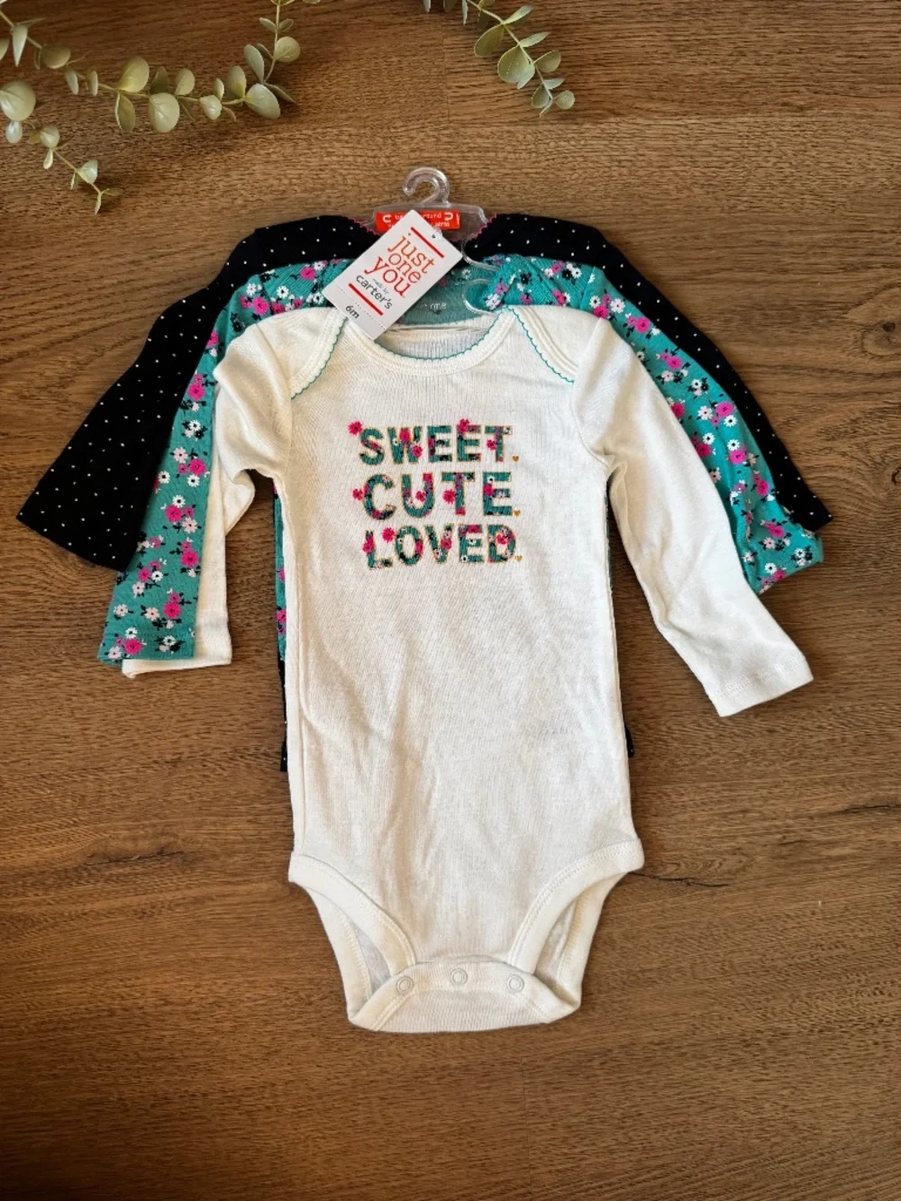 Carter's Just One You 3-Pack Baby Girl Bodysuits NWT 6M Floral Long Sleeve Set
